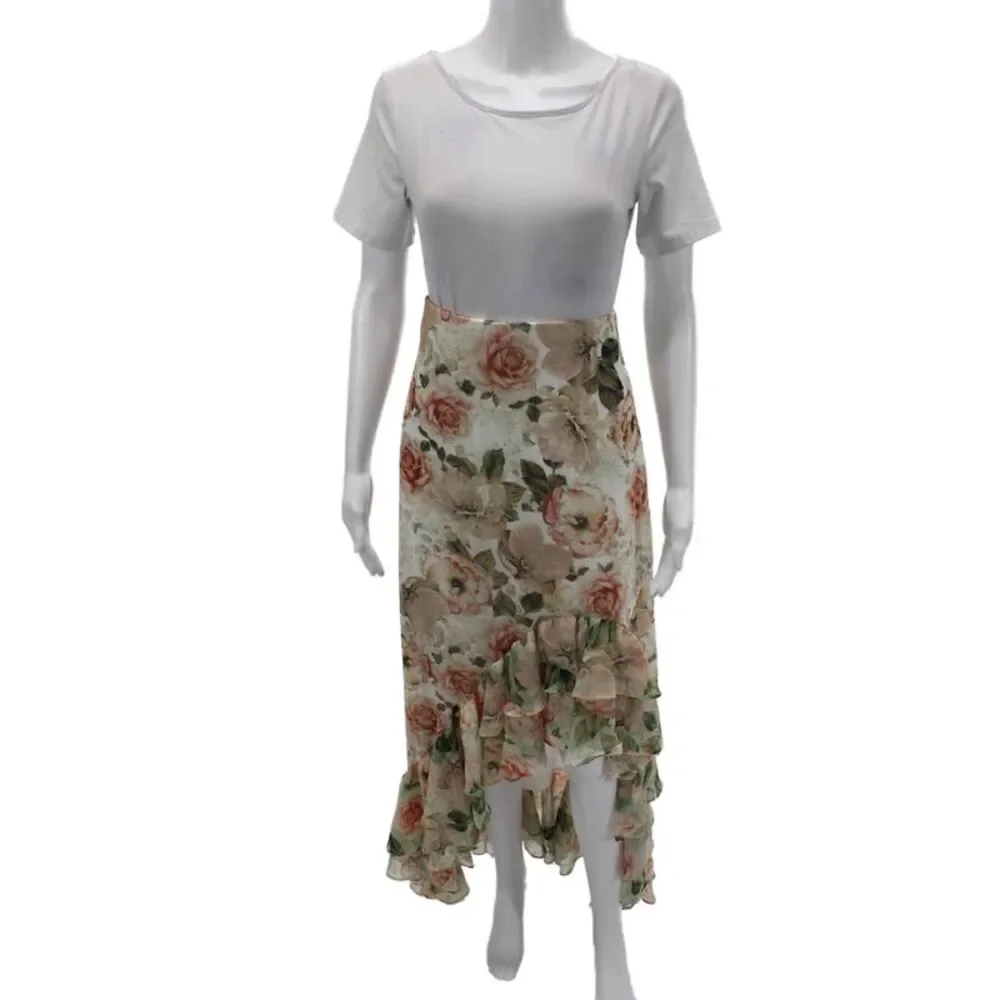 Alice + Olivia Women Flare Skirt Long Multicolor Floral Zip Polyester Size 4